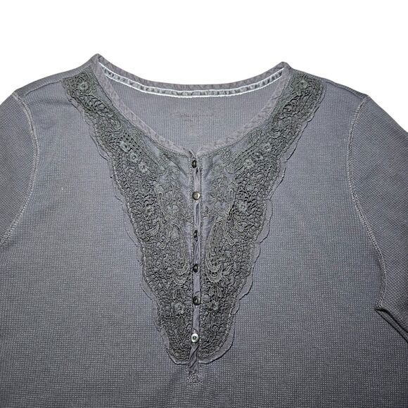 Eddie Bauer Womens size XL Thermal Henley Top Lace/Button Neckline Waffle Y2K - Picture 2 of 11
